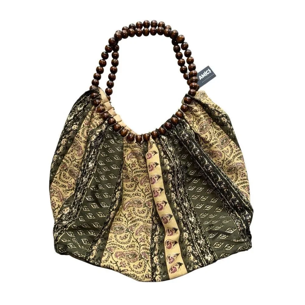 AMICI Boho Tote Bag with Wooden Bead Handles - Picture 2 of 8